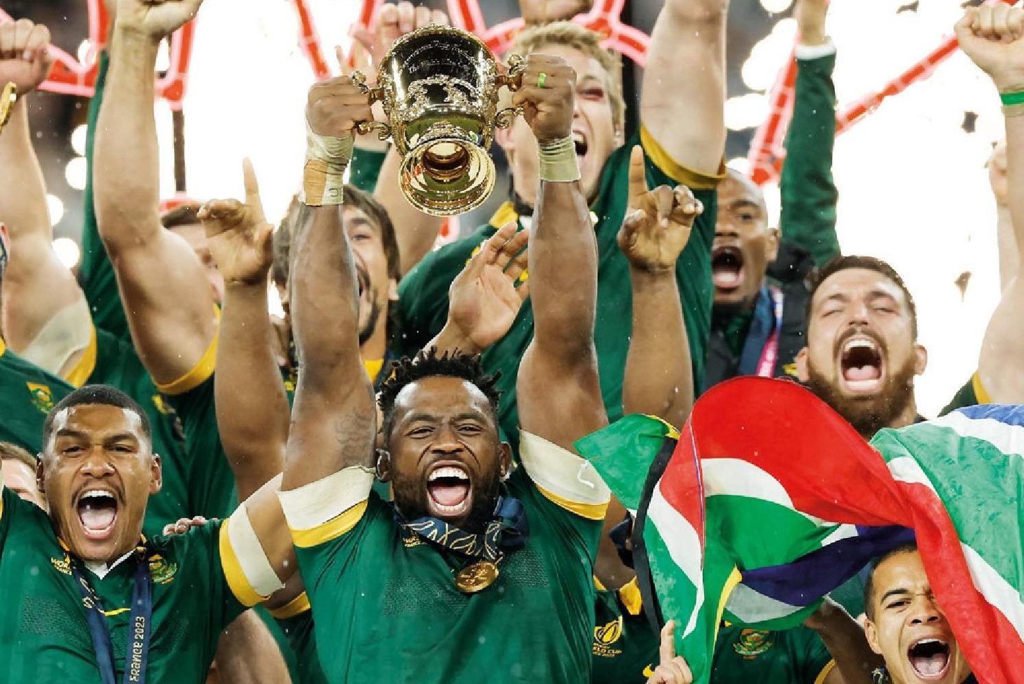 South Africa captain Siya Kolisi lifts the 2023 World Cup