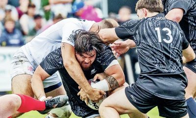 Guernsey prop Jamie Aureka Maoate-Dunn battles his way forward play again