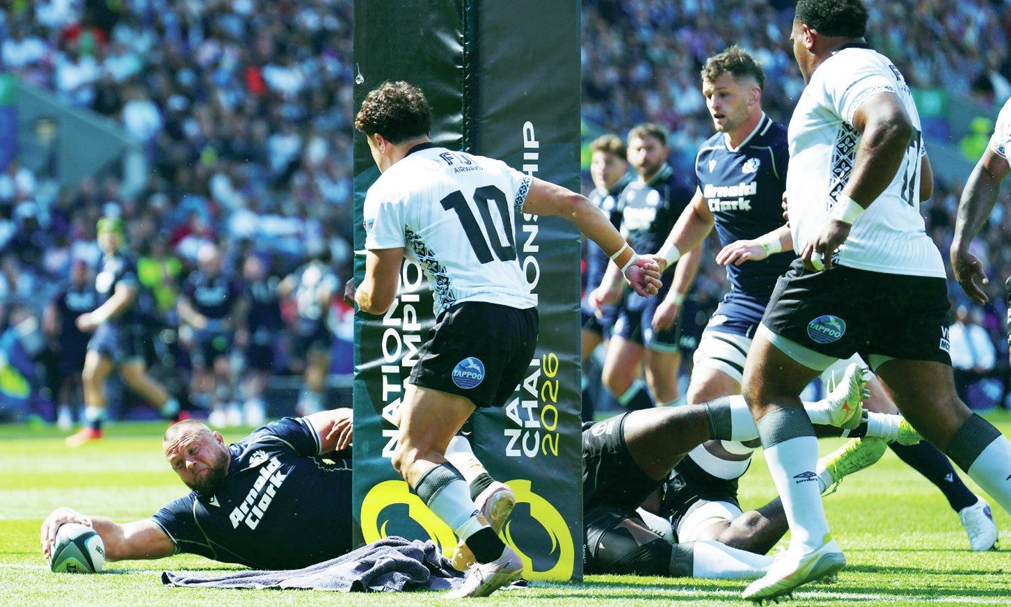 Pierre Schoeman scores Scotland’s second try to start the fightback