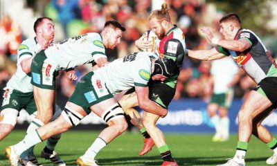 Hard going: Tyrone Green is tackled during defeat to Leicester in January